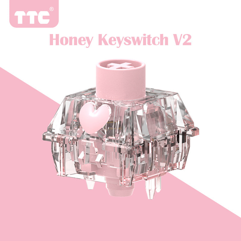 TTC Honey Switch V2  Transparent Pink Heart Linear 5 Pin New Version Linear Factory Pre-lubed Mechanical Keyboard Switches