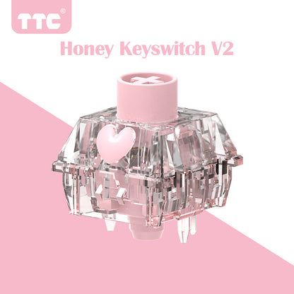 TTC Honey Switch V2  Transparent Pink Heart Linear 5 Pin New Version Linear Factory Pre-lubed Mechanical Keyboard Switches