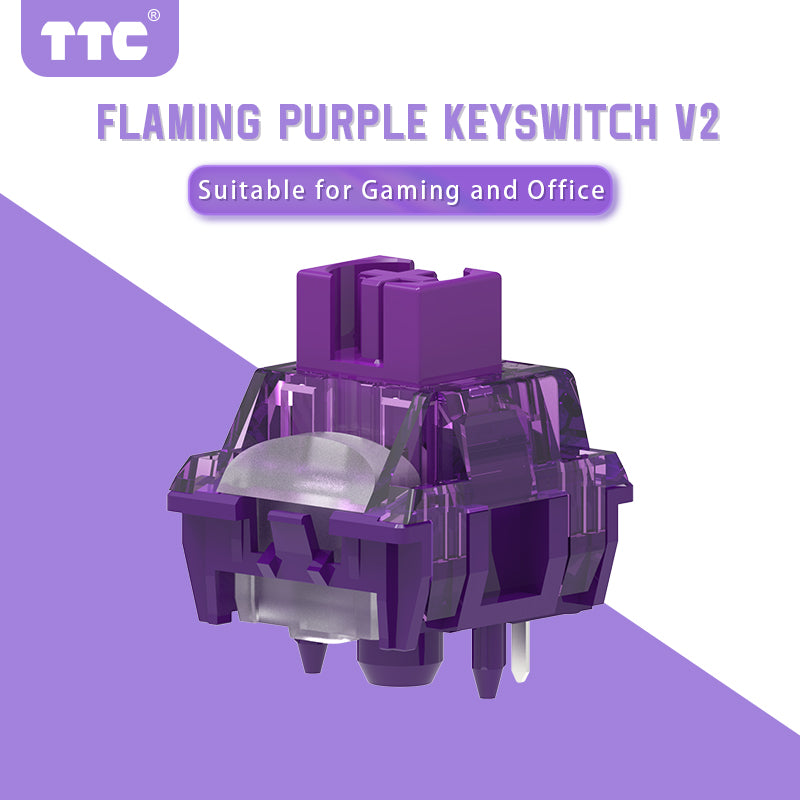 TTC Flaming Purple KeySwitch V2 with Dustproof Stem for Mechanical Gaming Keyboard, 5-Pin Tactile Switches Pre-Lubed Switch