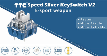 TTC Speed Silver V2 Mechanical Keyboard Switch Linear Pre-lubed 45Gs 3Pins Fast Trigger Dual Spring Gaming Switch