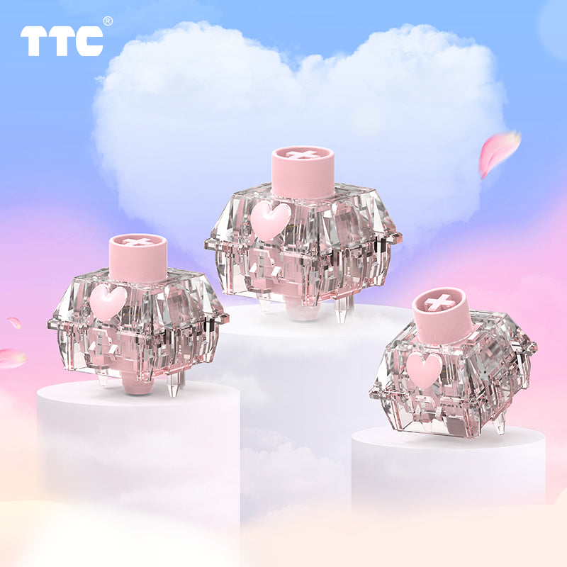 TTC Honey Switch V2  Transparent Pink Heart Linear 5 Pin New Version Linear Factory Pre-lubed Mechanical Keyboard Switches